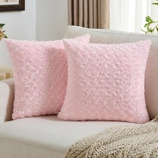 Pink Decorative Throw Pillow Covers 26x26 Inch, Pack of 2 Solid Rose Swirl Te...