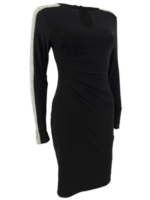 #ad Aqua Women#x27;s Beaded Sleeve Cocktail Dress 6 Black Nude Silver 191837185524 $15.99