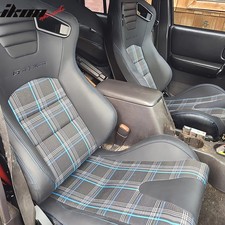 Universal Reclinable Racing Seat 2pc Dual Slider Pu Carbon Leather Blue Plaid Universal Reclinable Racing Seat 2pc Dual Slider Pu Carbon Leather Blue Plaid