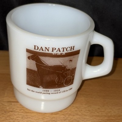 Vintage Dan Patch Horse Harness Racing Milk Glass Mug - World Pacing Record