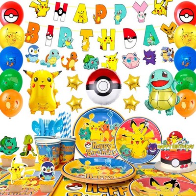 136 Pcs Pokemon Party Dekoration Pikachu Geburtstag Party Geschirr Set Ballons
