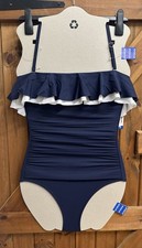 Image of BNWT - Tummy compression control bandeau frill swimsuit Navy/White sizes 10 - 16