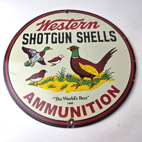 Vintage Western Ammo Firearms Sign - Pheasant Hunting Porcelain Gas Pump Sign