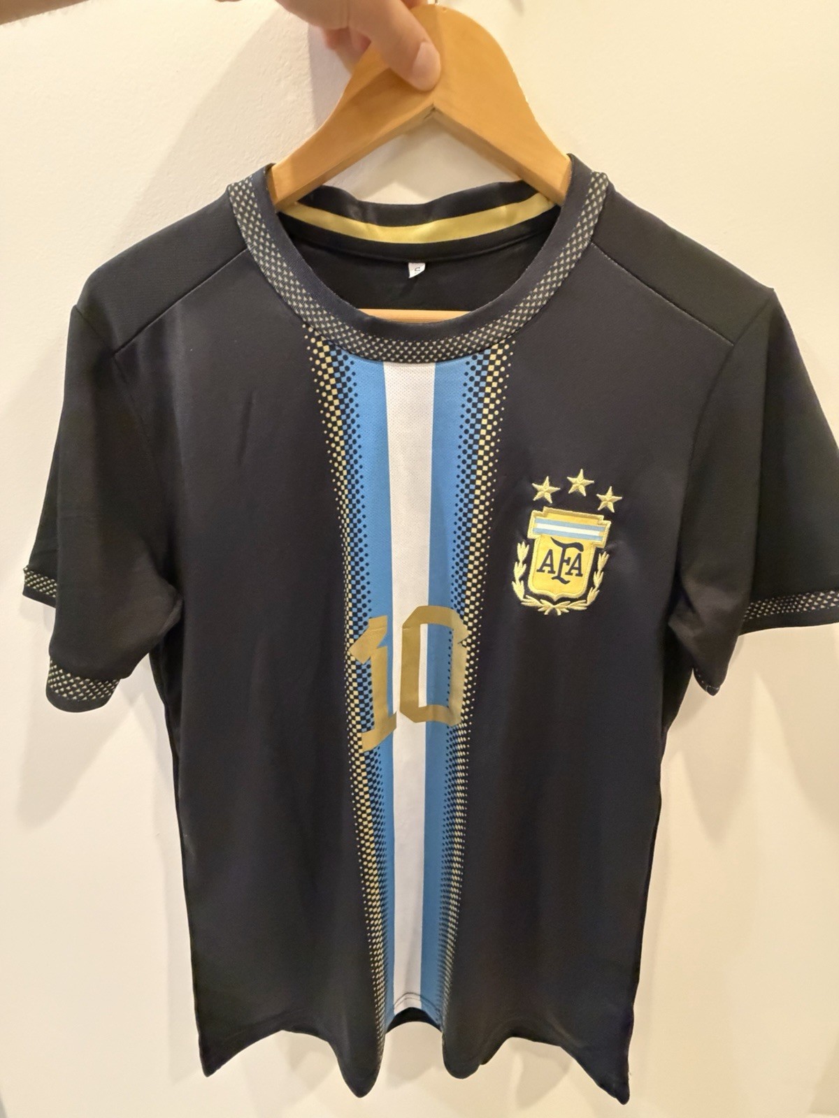 Argentina Lionel Messi #10 Soccer Jersey - Black Blue White Gold