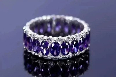2.90Ct Oval Cut Natural Tanzanite Diamond Wedding Ring 14K Real White Gold 6 7 8