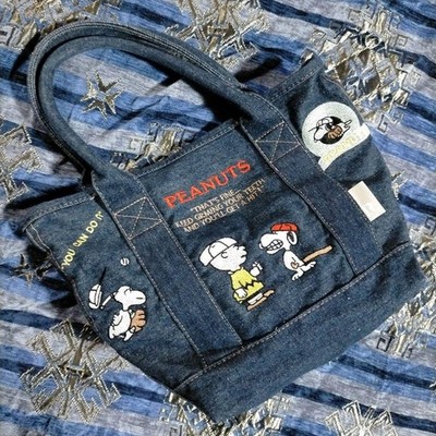 ROOTOTE x Snoopy Peanuts Denim Tote Bag Canvas Handtasche Schultergurt selten