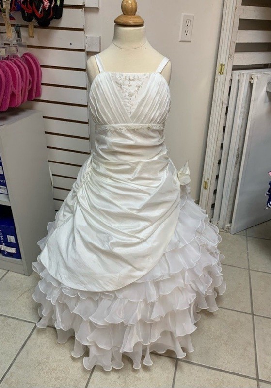 Girls Size 12 White Pageant FlowerGirl Jr Bridesmaid Ball Gown Formal Dress NWT
