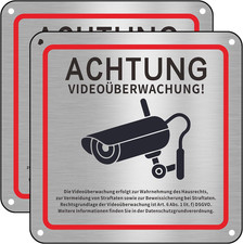 Video&uuml;berwachung Schild, 2 St&uuml;ck Schild Video&uuml;berwachung Privatgrundst&uuml;ck, 15X15