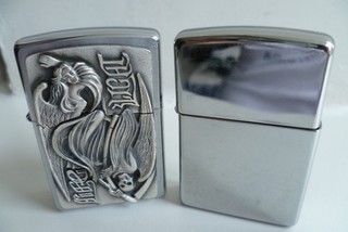 2 x 'Life Light' heavy emblem & 'HP Chrome' 2006 & 2009 Zippo Lighters