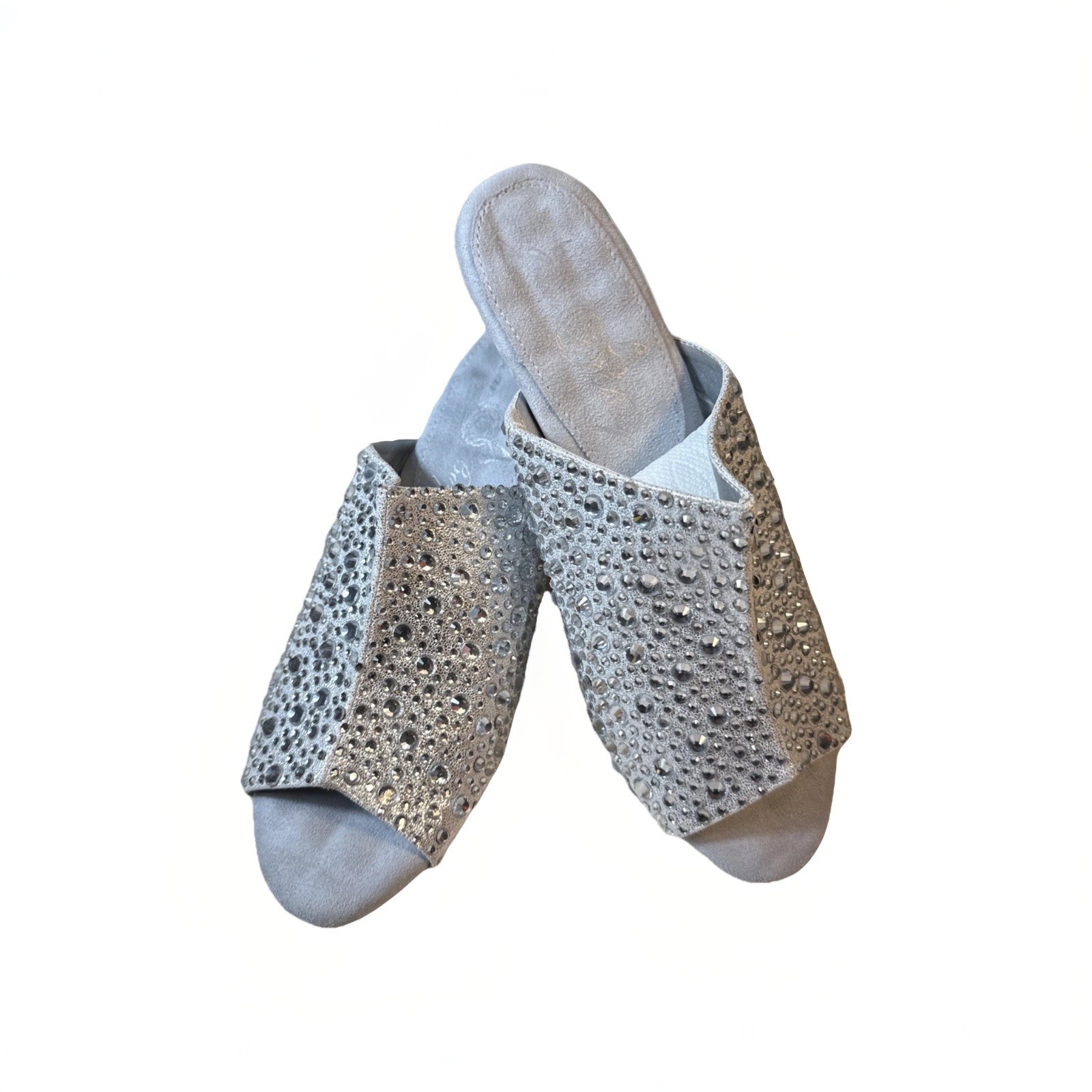 Joan Boyce Women's Silver Rhinestone Slide Sandals Mules Open Toe Sparkle Shoe 9