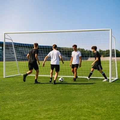 Pro Soccer Goal Set 16x7ft w/6 Cones & Net, Heavy Duty 50mm Steel