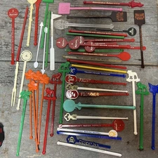 Lot of 54 Vintage Lot Plastic Cocktail Swizzle Sticks & Drink Stirrers & Picks