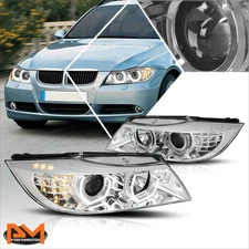 For 05-08 BMW 325I/328I/330I Sedan 3D LED U-Halo Projector Headlight/Lamp Chrome