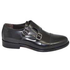 Scarpe uomo francesina nera pelle lucida fondo cuoio antiscivolo nero doppia fib