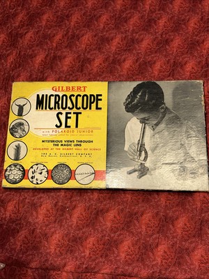 Vintage Gilbert Microscope Set No. 10  W/ Polaroid Junior In Original Box 1938