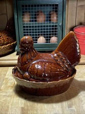 VTG Ceramic Chicken Egg Basket Holder Large Farmhouse Rustic Style 20 X 22 Cm