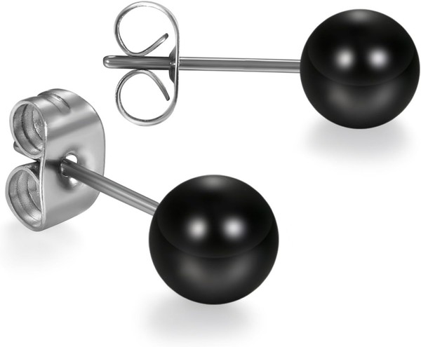 Ohrstecker Damen Edelstahl Imitation Perlen Kugel Ohrringe Silber Schwarz Weiß-image