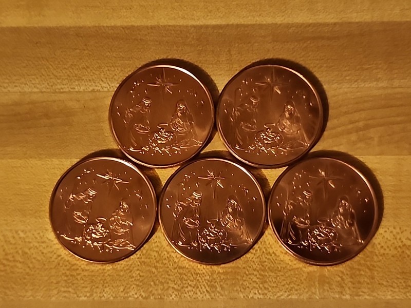 5 - 1 Oz Copper Round Nativity Design