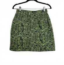 Vintage 90s Esprit de Corp Green Floral Pattern Denim Skirt