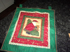 VINTAGE HOLIDAY WALL QUILTED HANDCRAFTED BANNER - APPROX. 20" X 27"