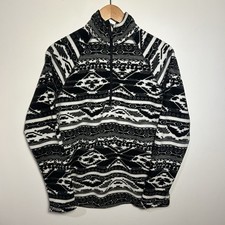 Eddie Bauer Women s M Tribal Aztec Fleece 1/4 Zip Pullover Black White Retro