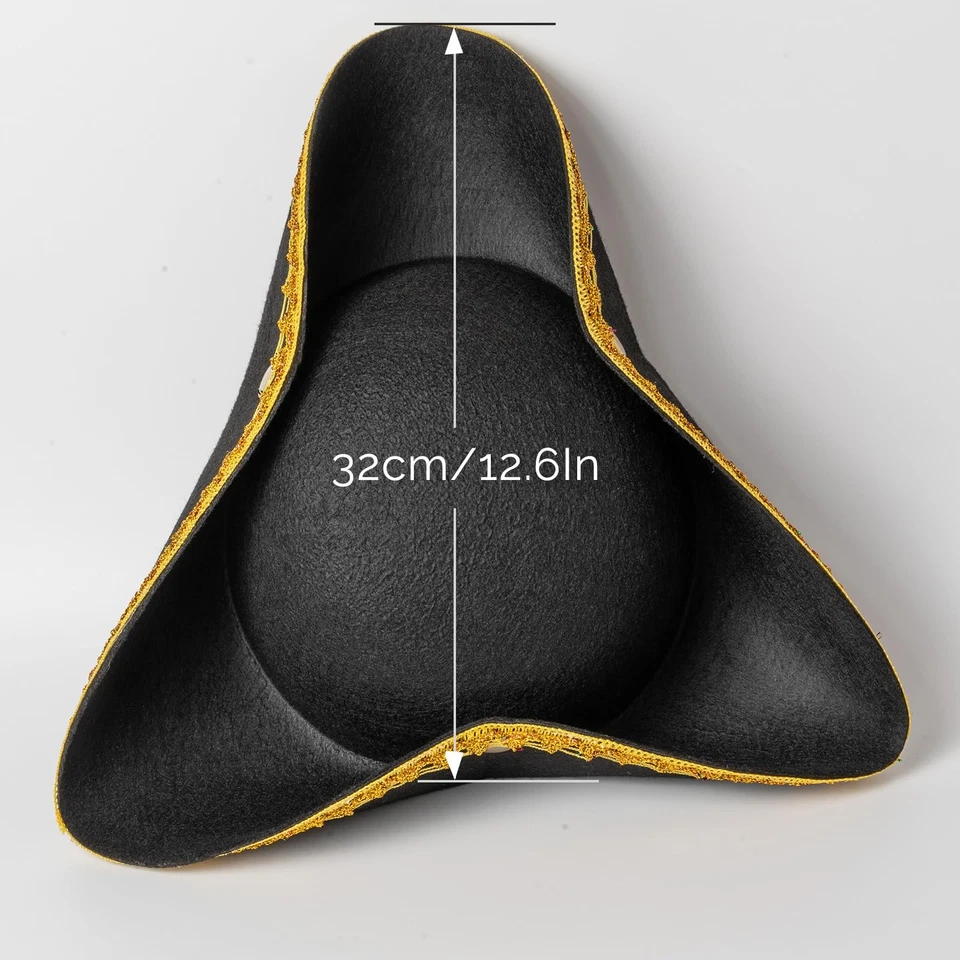 Sombrero Tricornio Bordeado Dorado - Sombrero Pirata Negro Historia Revolucionaria Tema Nacimiento... Foto 2 de 4