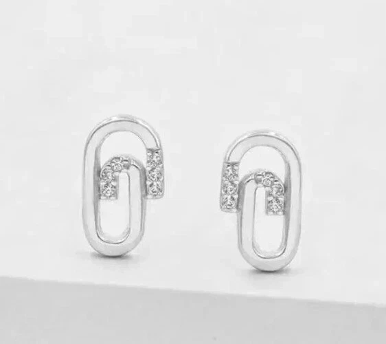 1.00Ct Round Lab Created Diamond Paper Clip Dangle Earring 14k White Gold Plated - Image 2 of 3