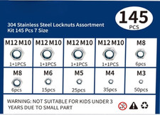 145 PCS Nylon Insert Lock Nuts Assortment Kit, Metric M3-M12, 304 A2-70 Stainl