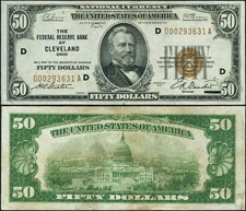 FR. 1880 D $50 1929 Federal Reserve Bank Cleveland D-A Block AU - Discoloration