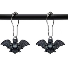 Black Bat Shower Curtain Hooks 12 PCS Halloween Stainless Steel Rings Set