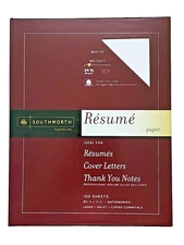SOUTHWORTH Resume / Cover Letter Paper 100% COTTON 24 lbs WHITE (8 1/2  x 11)