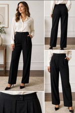 Vintage Black Wool Trousers High Waist Straight Leg Tailored Pants Size 10