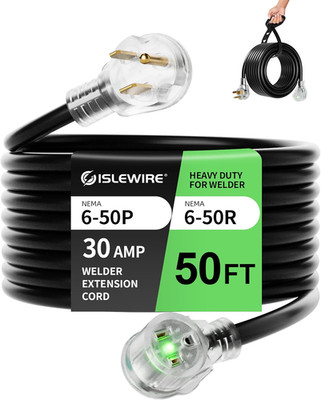 50Ft 250V Welder Extension Cord, 10 Gauge Heavy Duty Outdoor Welding Cord with L