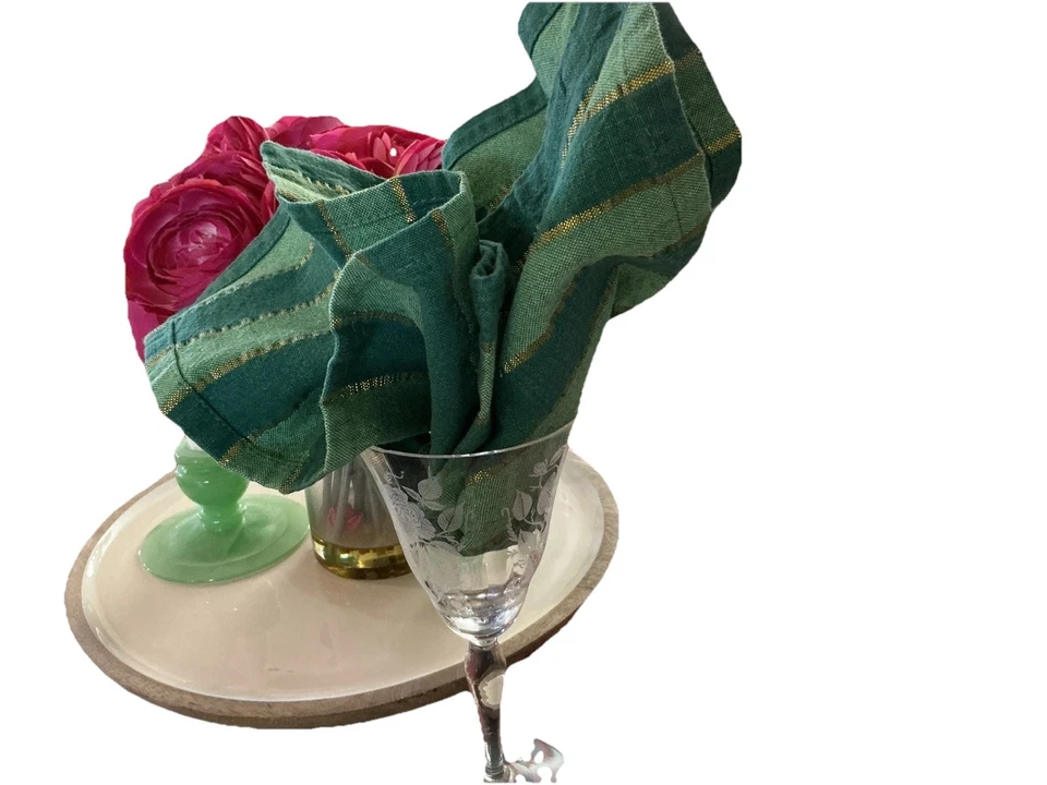   Seis excelentes servilletas de cena de 100 % algodón.  Verde Con Oro 17"X17" Gran Regalo. Foto 3 de 4