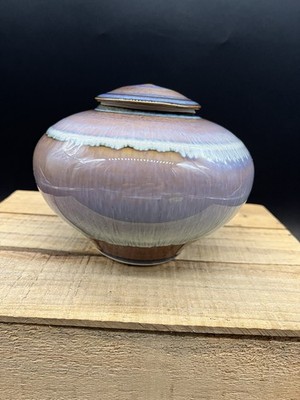 Bill Campbell Pottery Drip Glaze Ginger Jar Signed Blue And  Purple Drip Glaze