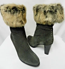 Aquatalia Suede with Real Fur Mid-Calf heeled boots Pull-On Women Size Sz 7