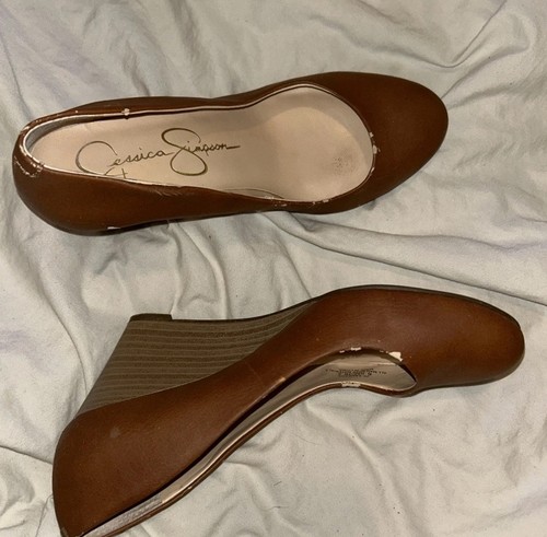 Jessica Simpson Brown 6.5 ~ 36.5 Medium Wedge Almond Toe Heels Fair Condition - Picture 6 of 10