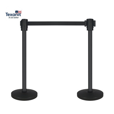 Crowd Control Stanchion Set of 2-Black Stanchions with 16.4Ft Retractable Belt,D