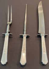 1847 Rogers Bros Ancestral 1924 Silverplate Carving Set Knife & Sharper & Fork!