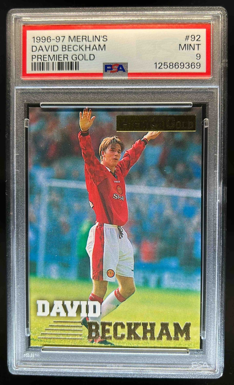 1996-97 Merlin's Collections David Beckham Premier Gold #92 PSA 9 MINT