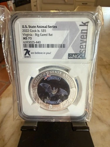 2022 COOK ISLANDS VIRGINIA - BIG-EARED BAT NGC MS70 AMERICAN STATE ANIMALS
