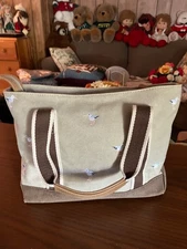 LL Bean Canvas bag with embroidered birds New without tag