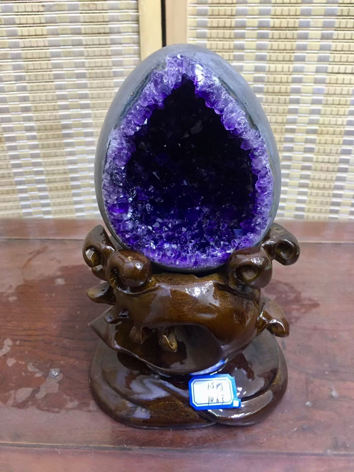 3.3LB Top Natural Amethyst Geode Quartz Crystal Dinosaur Egg Decor+stand