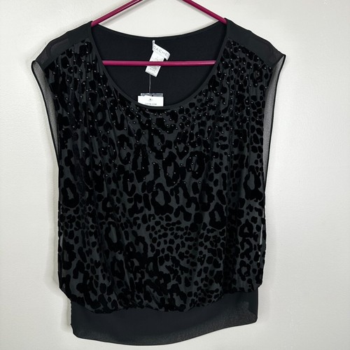 NEW Cache Blouse Size Small Leopard Animal Print Burnout Sleeveless Beaded Shirt - Picture 8 of 11