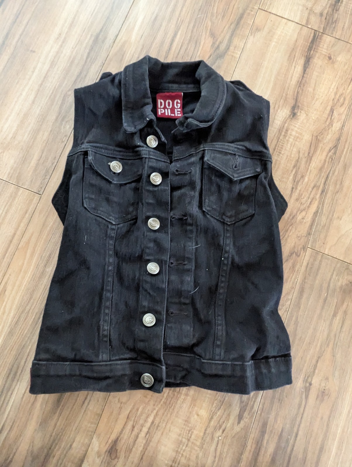 Vintage XS Dogpile Black punk vest skate y2k  grunge 90s 