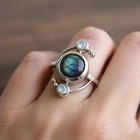 Moonstone and Labradorite 925 Sterling Silver Band Statement Handmade   All Size