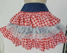 COUNTRY WESTERN DANCE CLOGGIN Ruffled Skirt w/ attached trunks Lace Gingham