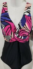 Maxine of Hollywood Women's One Piece Swimsuit Black Zebra Leaf Drape Front