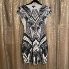 Express white black/silver sequin cap sleeve mini dress XS
