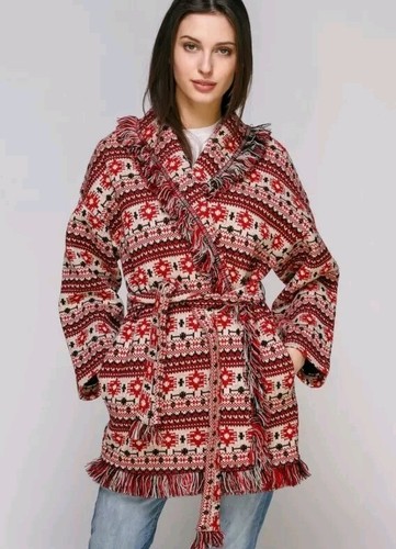 Zara Womens Cardigan Coat Size Large Tribal Print Navajo Jacquard Aztec Blogger - Picture 2 of 21